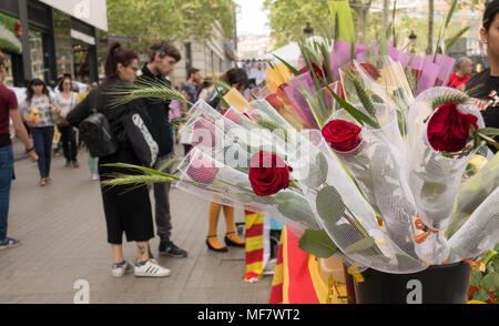Roses for sale on street in Sant Jordi. Siutable for Saint Valentine's, Sant Jordi and some other love ideas and concepts. Stock Photo