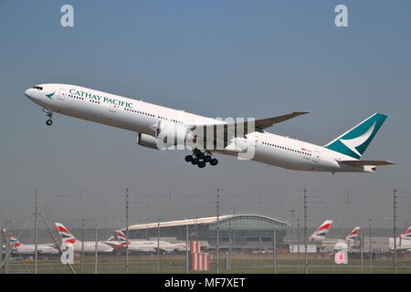 Cathay Pacific Boeing 777 B-KPL takes off at London Heathrow Airport, UK Stock Photo