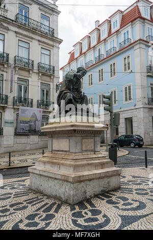 The statue of the poet  António Ribeiro in Largo do Chiado in Lisbon, Portugal Stock Photo