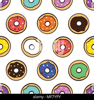 Colorful cute donuts on white background. Seamless pattern Stock Vector