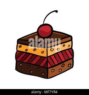Colorful cute cherry cake on white background. Stock Vector