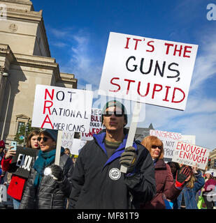 March For Our Lives rally against gun violence on March 24, 2018 in Washington, DC. Hundreds of thousands of people of all ages gathered at Pennsylvania Avenue demanding an end to mass school shootings and gun violence in America. Stock Photo