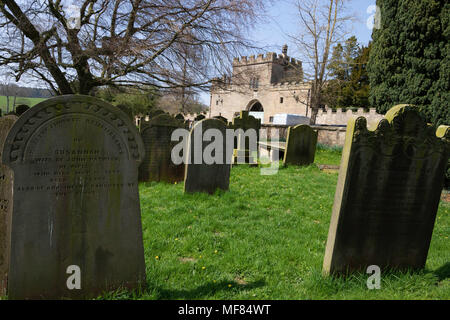 Headstones in the churchyard at All Saints' Church,Ripley,North Yorkshire,England,UK. Stock Photo