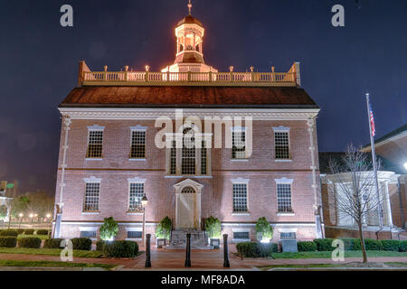 Historic Delaware State House at night in Dover, Delaware Stock Photo