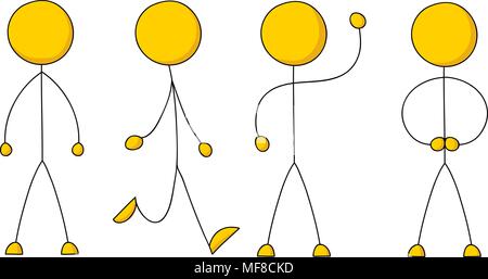 A set of basic cartoon stick figures standing and walking. Stock Vector