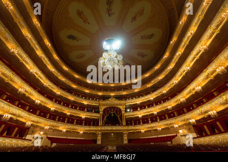 View from the stage to the interior auditorium of the Bolshoi Theatre is historic theatre of ballet and opera in Moscow, Russia Stock Photo