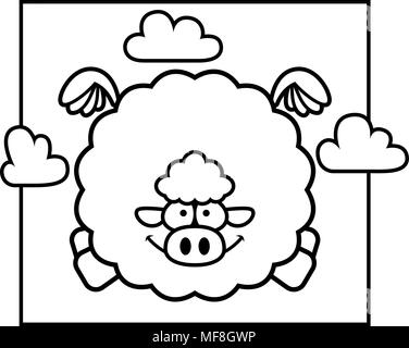 A cartoon illustration of a sheep flying in the sky. Stock Vector