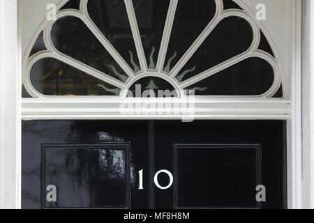 London, UK, 24th April 2018, Window design above the door at 10 Downing street Stock Photo