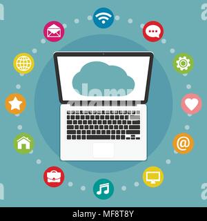 Cloud computing, network, data processing flat vector concept illustration. Stock Vector