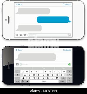 Smartphones black and white, chatting sms app template speech bubbles. Vector illustration. Stock Vector