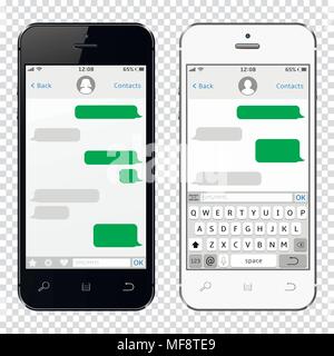 Smartphone black and white. Isolated on transparent background. Messenger window. Chating and messaging concept. Stock Vector