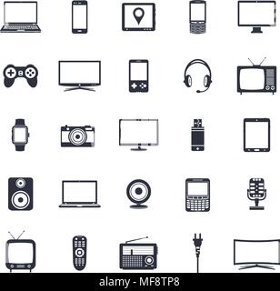 Modern and retro electronic devices, technology gadgets icons set. Vector illustration. Stock Vector