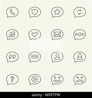 Symbols in speech bubbles vector icon set in thin line style Stock Vector