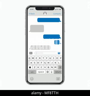 Realistic smartphone with messaging app. Blank SMS text frame. Messenger  chat screen with blue message bubbles. Social media application. Vector  Stock Vector Image & Art - Alamy
