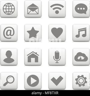 Vector set of universal icons on web buttons, communication, contact, mobile and social network. Stock Vector