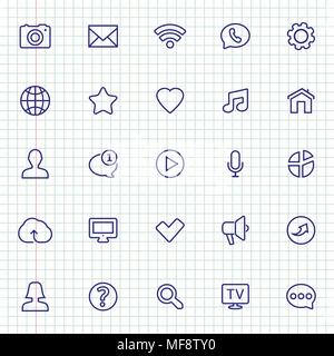Contact and communication icons on notebook sheet. Vector illustration. Stock Vector