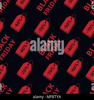 Seamless pattern with Black Friday text and discount tags. Black friday sale background.. Vector illustration. Stock Vector