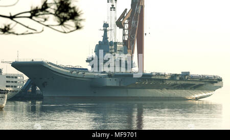 Dalian, Dalian, China. 25th Apr, 2018. Dalian, CHINA-25th April 2018: China first domestic aircraft carrier 001A can be seen in Dalian, northeast China's Liaoning Province, April 25th, 2018. The Type 001A aircraft carrier or CV-17 aircraft carrier is a Chinese aircraft carrier that was launched on 26 April 2017 for the People's Liberation Army Navy (PLAN) of China. It is the country's second aircraft carrier after the completion of Liaoning, and the first built domestically. Credit: SIPA Asia/ZUMA Wire/Alamy Live News Stock Photo