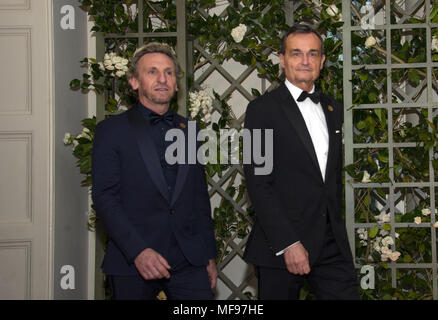 Washington, District of Columbia, USA. 24th Apr, 2018. Gérard Araud, Ambassador of France to the United States of America and Mr. Pascal Blondeau arrive for the State Dinner honoring Dinner honoring President Emmanuel Macron of the French Republic and Mrs. Brigitte Macron at the White House in Washington, DC on Tuesday, April 24, 2018.Credit: Ron Sachs/CNP Credit: Ron Sachs/CNP/ZUMA Wire/Alamy Live News Stock Photo