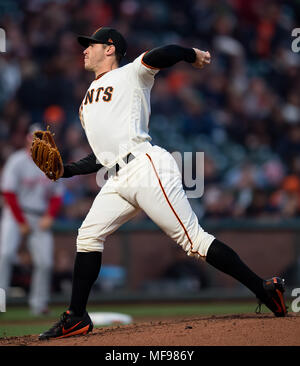 San Francisco, California, USA. 24th Apr, 2018. San Francisco Giants starting pitcher Ty Blach (50) throws from the mound, during a MLB baseball game between the Washington Nationals and the San Francisco Giants at AT&T Park in San Francisco, California. Valerie Shoaps/CSM/Alamy Live News Stock Photo