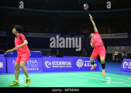 Wuhan, Wuhan, China. 25th Apr, 2018. Wuhan, CHINA-25th April 2018: Chinese badminton players Chen Qingchen and Jia Yifan at 2018 Badminton Asia Championships in Wuhan, central China's Hubei Province, April 25th, 2018. Credit: SIPA Asia/ZUMA Wire/Alamy Live News Stock Photo