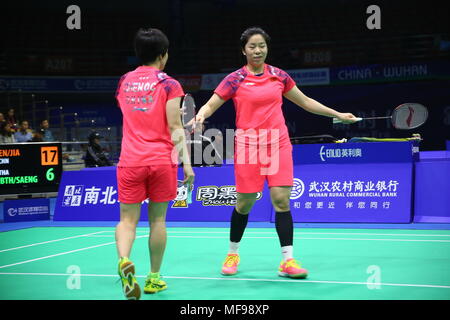 Wuhan, Wuhan, China. 25th Apr, 2018. Wuhan, CHINA-25th April 2018: Chinese badminton players Chen Qingchen and Jia Yifan at 2018 Badminton Asia Championships in Wuhan, central China's Hubei Province, April 25th, 2018. Credit: SIPA Asia/ZUMA Wire/Alamy Live News Stock Photo