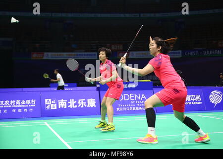 Wuhan, Wuhan, China. 25th Apr, 2018. Wuhan, CHINA-25th April 2018: Chinese badminton players Chen Qingchen and Jia Yifan at 2018 Badminton Asia Championships in Wuhan, central China's Hubei Province, April 25th, 2018. Credit: SIPA Asia/ZUMA Wire/Alamy Live News Stock Photo