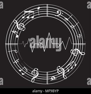Music note background with different music symbols Stock Vector