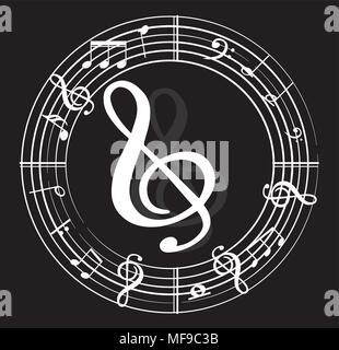 Music note background with different music symbols Stock Vector