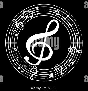 Music note background with different music symbols Stock Vector