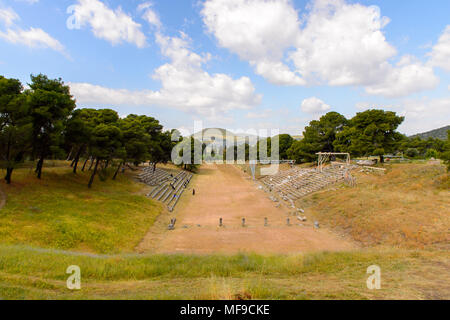 Ruins of Stadium in  Epidaurus, Peloponnese, Greece.  UNESCO World Heritage Stock Photo