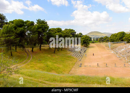 Ruins of Stadium in  Epidaurus, Peloponnese, Greece.  UNESCO World Heritage Stock Photo