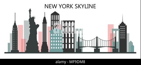 New York city skyline at day and night vector illustration Stock Vector ...