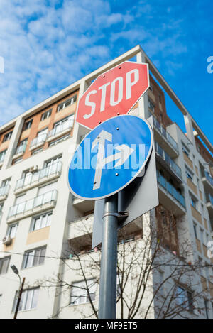 car sign cj with mandatory stop sign Stock Photo