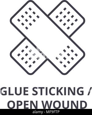 glue sticking, open wound thin line icon, sign, symbol, illustation, linear concept, vector  Stock Vector