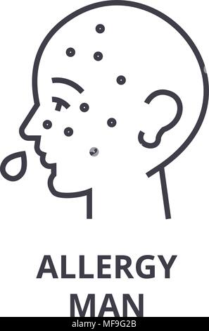 allergy man thin line icon, sign, symbol, illustation, linear concept, vector  Stock Vector