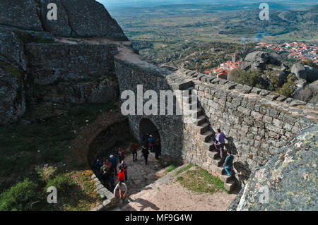 Tourists visiting the castle of Monsanto in Portugal Stock Photo