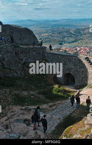 Tourists visiting the castle of Monsanto in Portugal Stock Photo