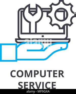 computer service thin line icon, sign, symbol, illustation, linear concept, vector  Stock Vector