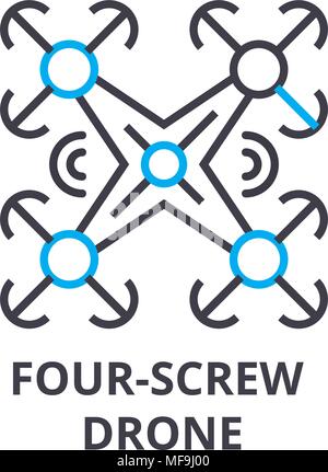 four screw drone thin line icon, sign, symbol, illustation, linear concept, vector  Stock Vector