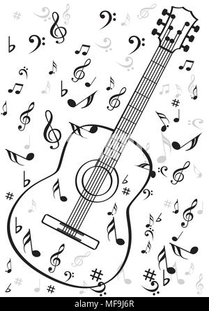 Guitar instrument with music symbols Stock Vector