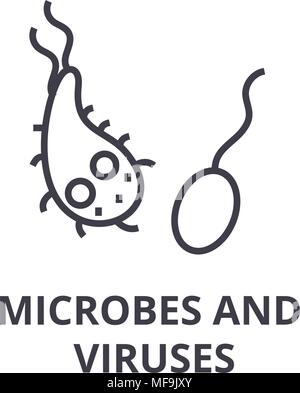 microbes and viruses thin line icon, sign, symbol, illustation, linear concept, vector  Stock Vector