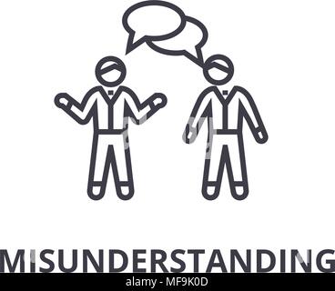 misunderstanding thin line icon, sign, symbol, illustation, linear concept, vector  Stock Vector