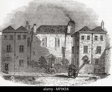 Oliver Cromwell's house, Clerkenwell Close, London, England. Oliver Cromwell,1599 –1658.  English military and political leader. From Old England: A Pictorial Museum, published 1847. Stock Photo