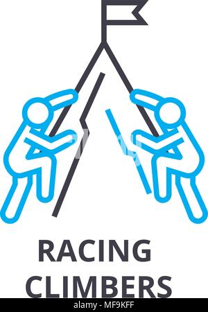 racing climbers thin line icon, sign, symbol, illustation, linear concept, vector  Stock Vector