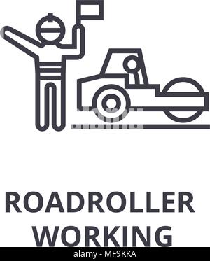 roadroller working thin line icon, sign, symbol, illustation, linear concept, vector  Stock Vector