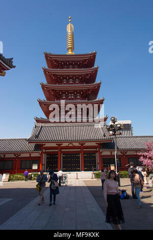 Sensoji Temple old five-story pagoda mark Stock Photo