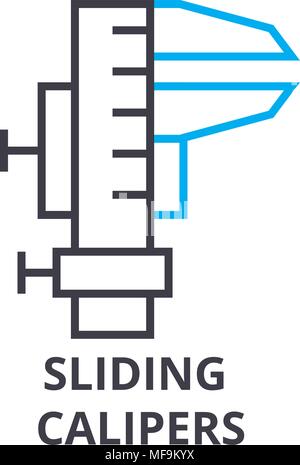 sliding calipers thin line icon, sign, symbol, illustation, linear concept, vector  Stock Vector