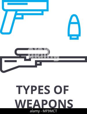 types of weapons thin line icon, sign, symbol, illustation, linear concept, vector  Stock Vector