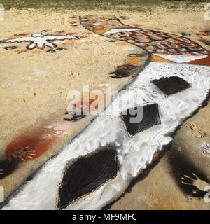 Aboriginal art by Butchulla peoples, on beach in Fraser Island, Queensland, Australia, on 25 March 2018. Stock Photo